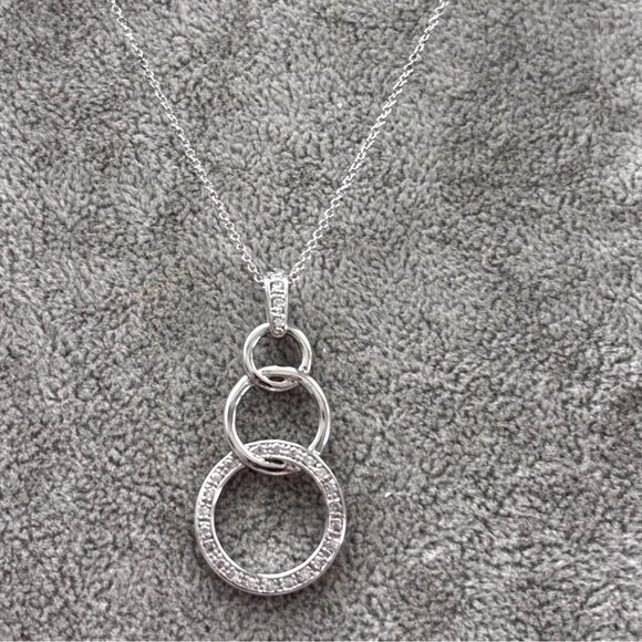 Silver Tone Double Circle Pendant Necklace With Adjustable Chain - Picture 2 of 6